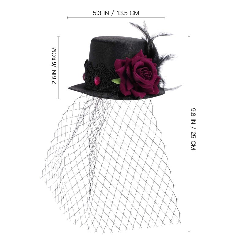 LEORX Small Top Hat Black Veil Hair Clip Flower Decor Top Hat Hair Accessories for Masquerade and Halloween - Image 5